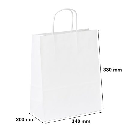 Vrece na catering biely papier s rukoväťou 340x200x330 mm ísť