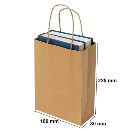 Papierové vrecko hnedé hladké s krútením rukoväťou 180x80x225 mm
