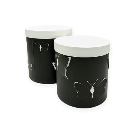 Nastaviť 3 Okrúhle čierne škatule s motýľmi 3D floaterbox