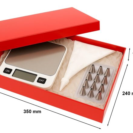 Laminovaný červený módny box s čiapkou 350x240x70 mm