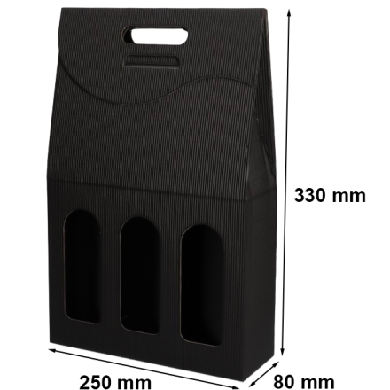 Kartónová škatuľa čierna na 3 fľaše vína 250x80x330 mm