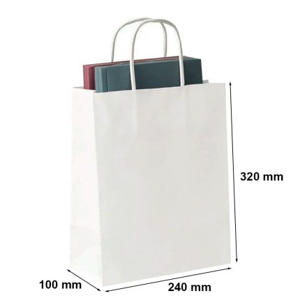 Biele papierové darčekové tašky 240x100x320 mm s držadlom 100 g/m2