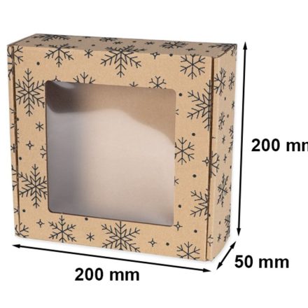 Vianočná škatuľa s oknom 200x200x50mm EKO Čierne snehové vločky F427