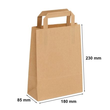 Papierové vrecko ekologicky hladké hnedé 180x85x230 mm s plochým držadlom