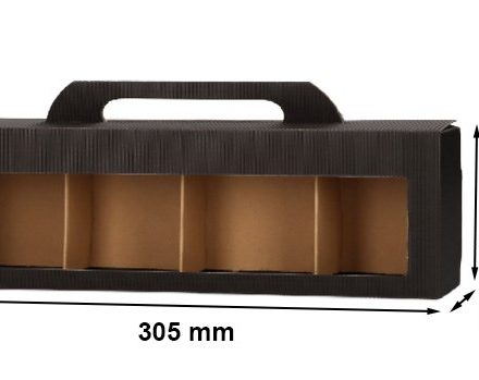 Škatuľa pre 4 Sklenené nádoby na čierny med 305x72x123mm s okienkom