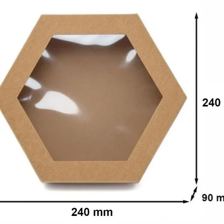 Hexagonálna krabica hnedá s oknom 240x240x90mm viečko