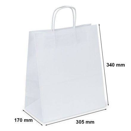 Biele papierové vrecko s rukoväťou 305x170x340 mm 17,5 l