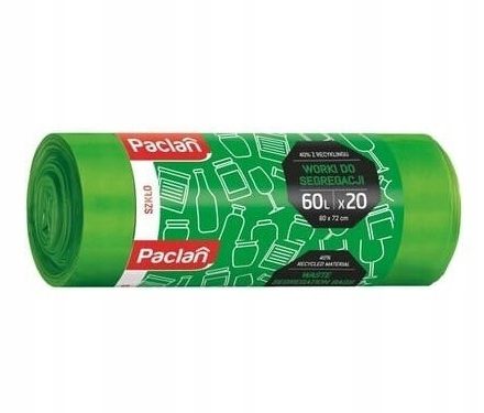 Sklenený separačný vrecový paclan 60 l, 20 green ks LDPE