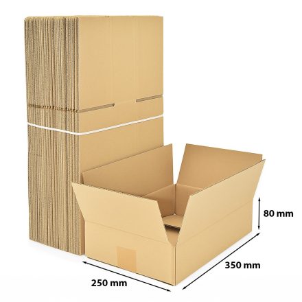 Papierová lepenka 350x250x80 mm B320 100 ks hnedé kartónové krabice