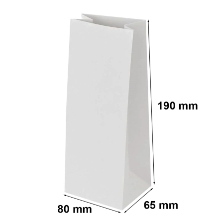 Biele papierové vrecko 80x65x190 mm bez držadiel