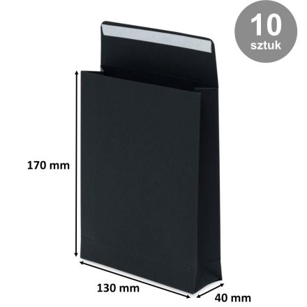 Kartónová obálka s rozšíreným dnom 130x170x40 mm čierna 220g 10 ks