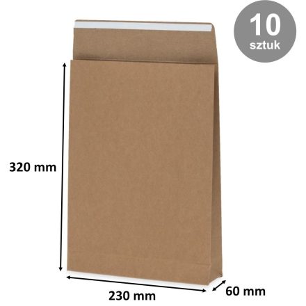 Kartónová obálka predĺžená C4/A4 230x320x60 mm hnedá 220g 10 ks