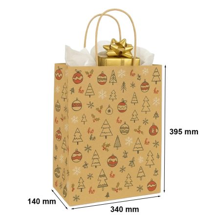 Vianočná taška darček hnedý sulfátový papier ORIANE 340x140x395 mm