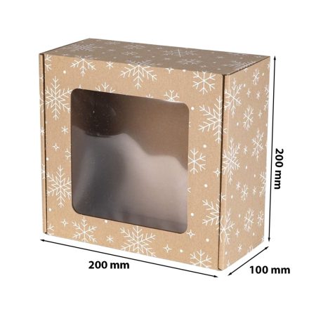 Ozdobná vianočná skrinka EKO Snehové vločky F427 s oknom 200x200x100 mm