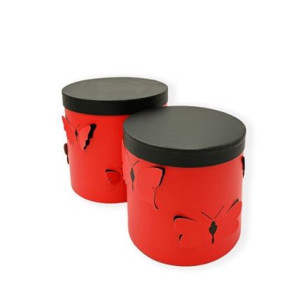 Nastaviť 3 Okrúhle boxy Butterfly 3D červená 16/19/21 cm