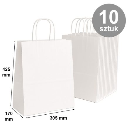 Papierové tašky s rukoväťou, spodný blok 305x170x425 biele 10 ks