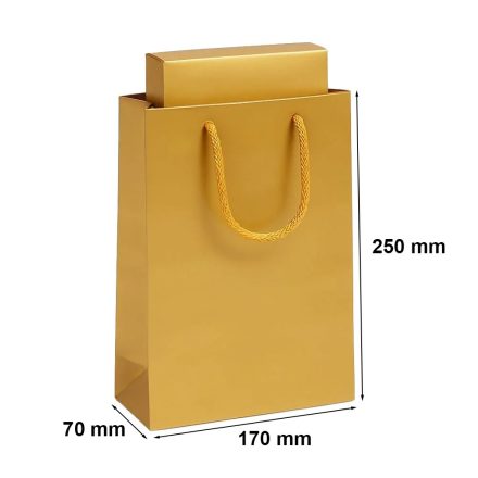 Zlatá laminovaná taška 170x70x250 mm s držiakom na kábel