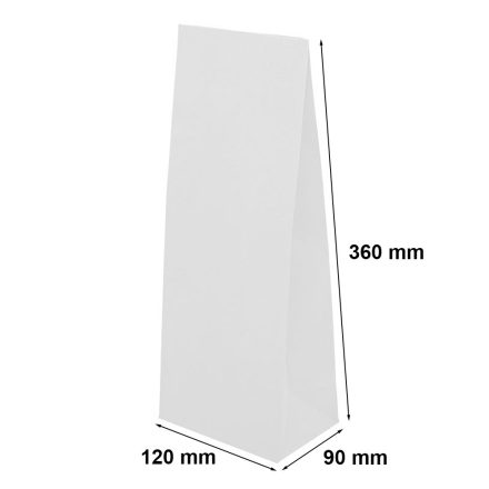 Biele papierové vrecko 120x90x360 mm s potravinárskym potvrdením