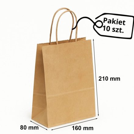 Papierové sulfátové vrecia s rukoväťou 160x80x210 mm hnedá 10 ks