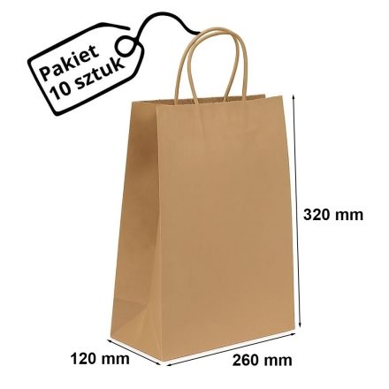 Papierové sulfátové vrecia s bronzovou rukoväťou 260x120x320 mm 10 ks