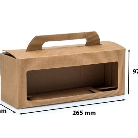 Škatuľa pre 3 poháre 0,35 l s okienkom 265x87x97mm chrómovaná hnedá