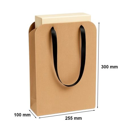 Vlnitý kartónový darčekový vak 255x100x300 mm s páskou
