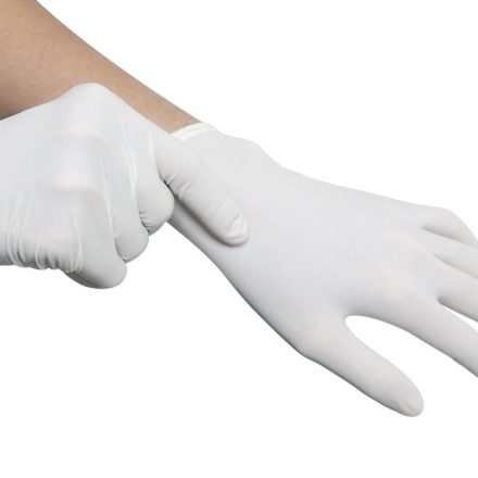 Práškové jednorazové latexové rukavice XL, transparentné, 100 ks