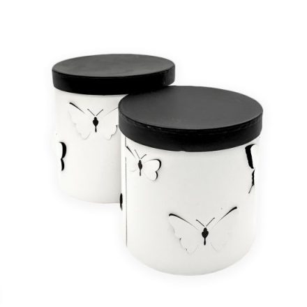 Sada okrúhlych bielych dekoratívnych boxov Butterfly 3D, 3 ks