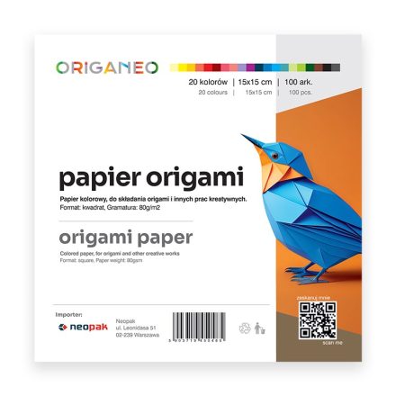 Farebný papier pre origami ORIGANEO 15x15 cm 100 listy 20 farby