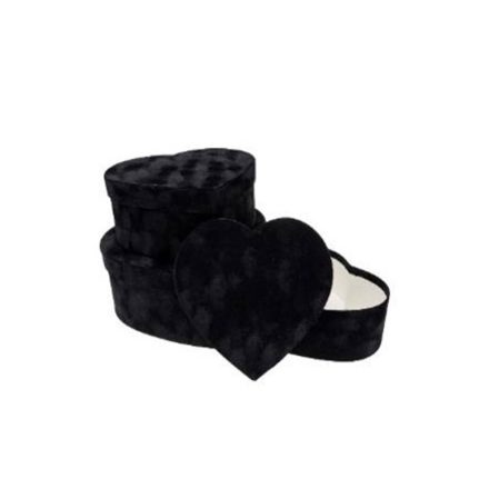 FlowerBox velour boxy pre kvety srdce čierny set 3 ks