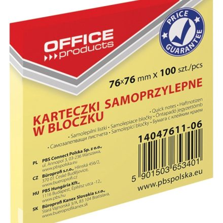 Samolepiaci blok kancelárskych výrobkov 76x76 mm 100 lrohovka žltá kartička