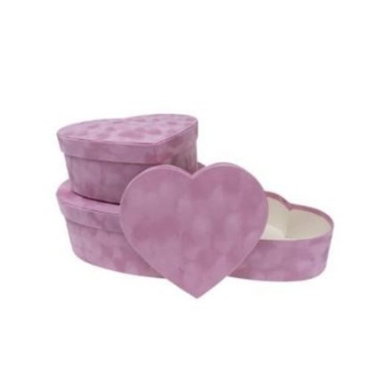 Kvetinové boxy FlowerBox Velour ružové srdce Set 3 ks
