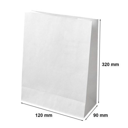 Biele papierové vrecko s blokovaným dnom 120x90x320 mm