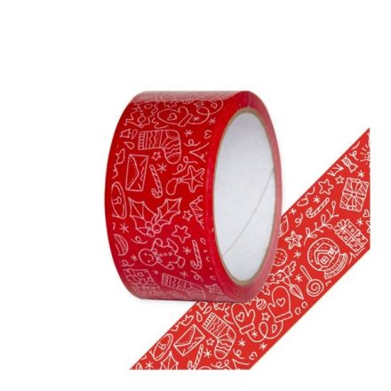 Baliace pásky červené Vianoce s bielymi vzormi 48 mm x 54 m