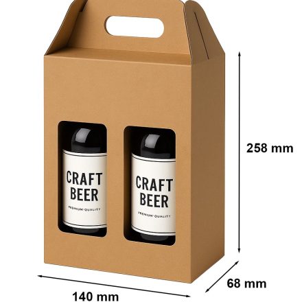 Lepenková škatuľa s okienkom a rukoväťou 140x68x258mm če 2 pivo F217