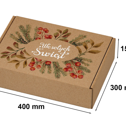 Kartónová vianočná škatuľka 400x300x150mm Veselé vianočné veniec.